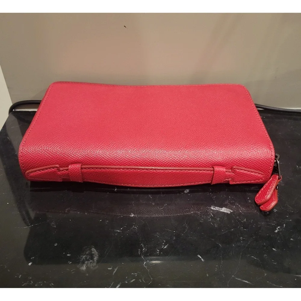 Coach Crossgrain Leather Double Zip Travel Wallet In Red New